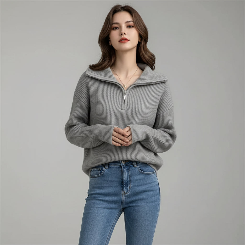 Théa / Women’s Ribbed Quarter-Zip Sweater