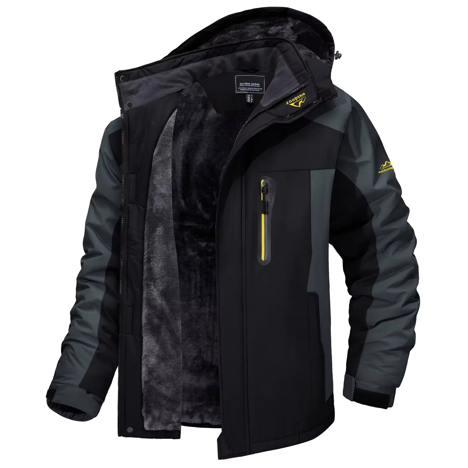 Men's Waterproof Ski Jacket, Windproof Fleece Lined Coat with Detachable Hood