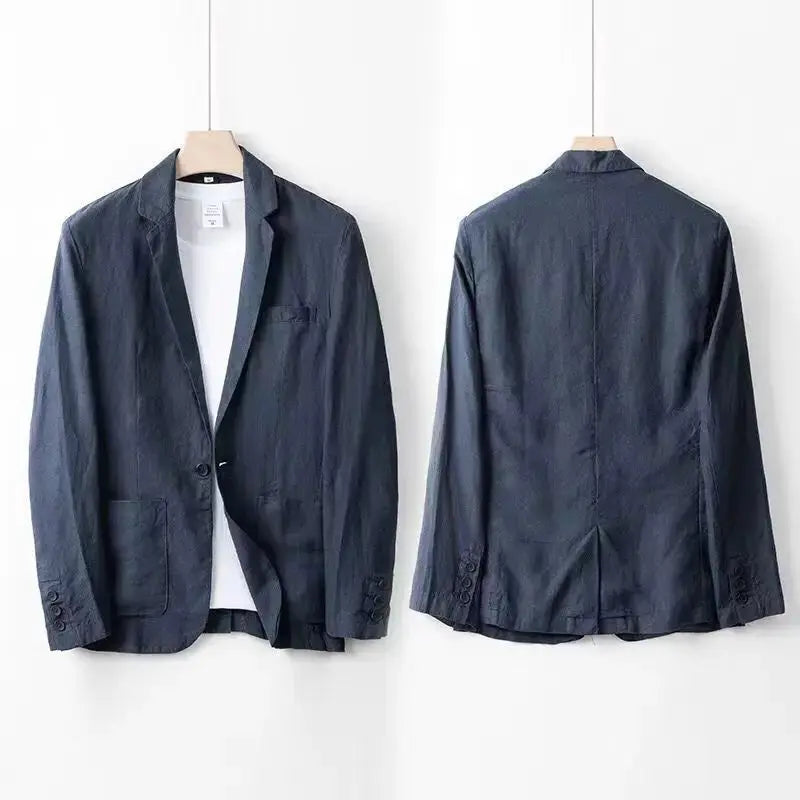 Men's Linen Blend Suit Two Piece Notch Lapel Relaxed Fit Smart Casual