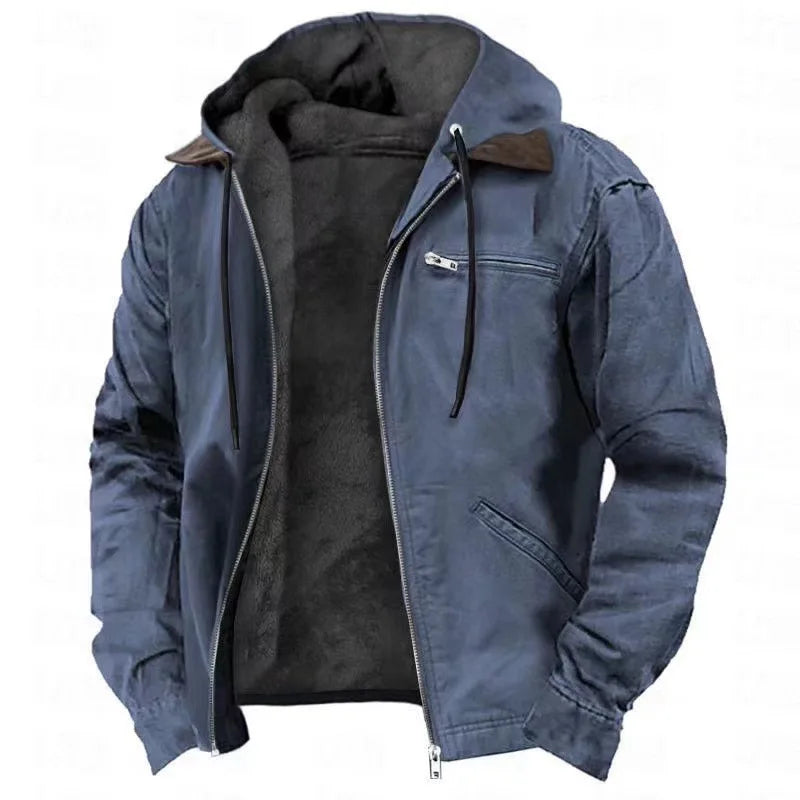 Men's Hooded Fleece Lined Jacket, Utility Coat with Zip Pockets
