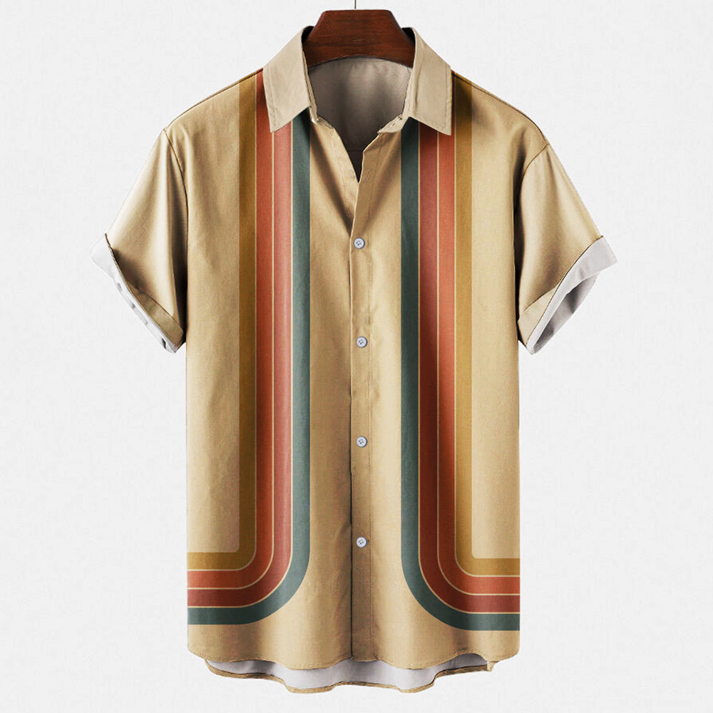 Button-Up Shirt with Vertical Stripe and Short Sleeves