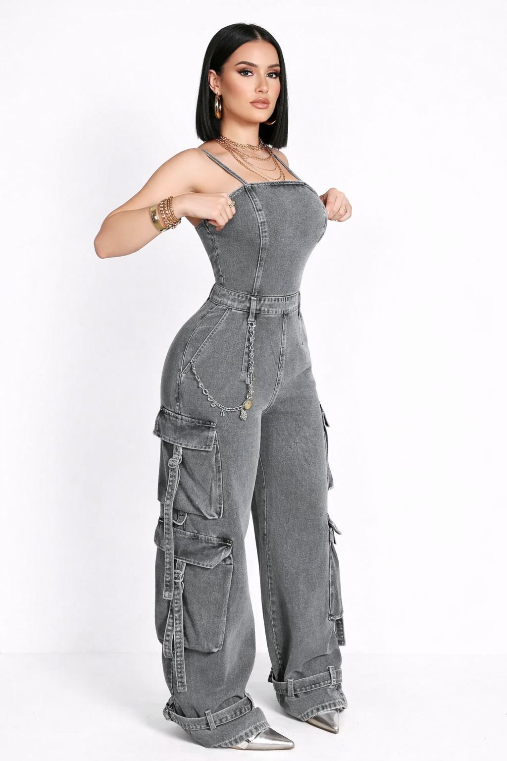 Jumpsuit in Denim Wide-Leg Cargo
