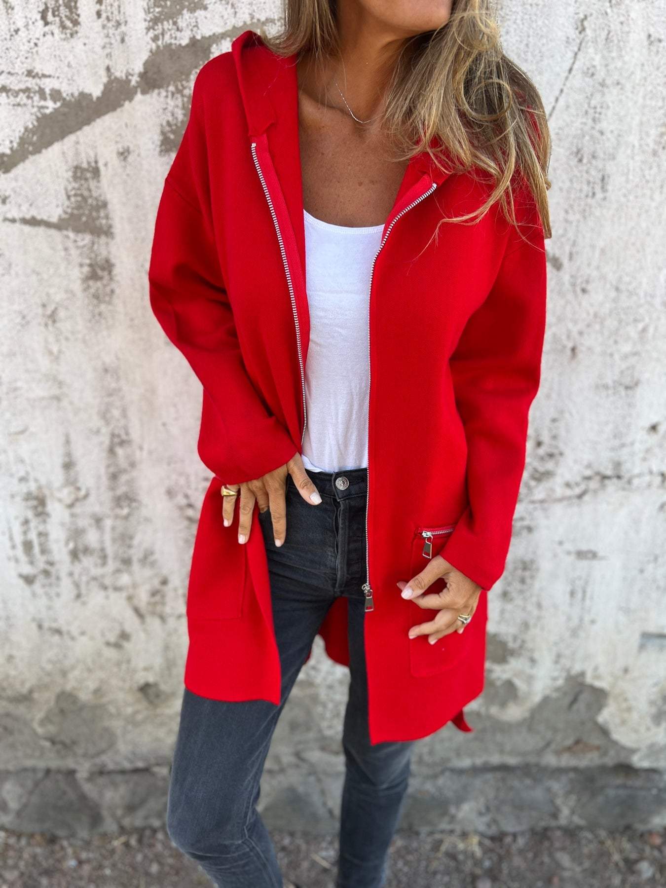 Women's Longline Zip Up Jacket, Relaxed Fit Casual Coat with Pockets