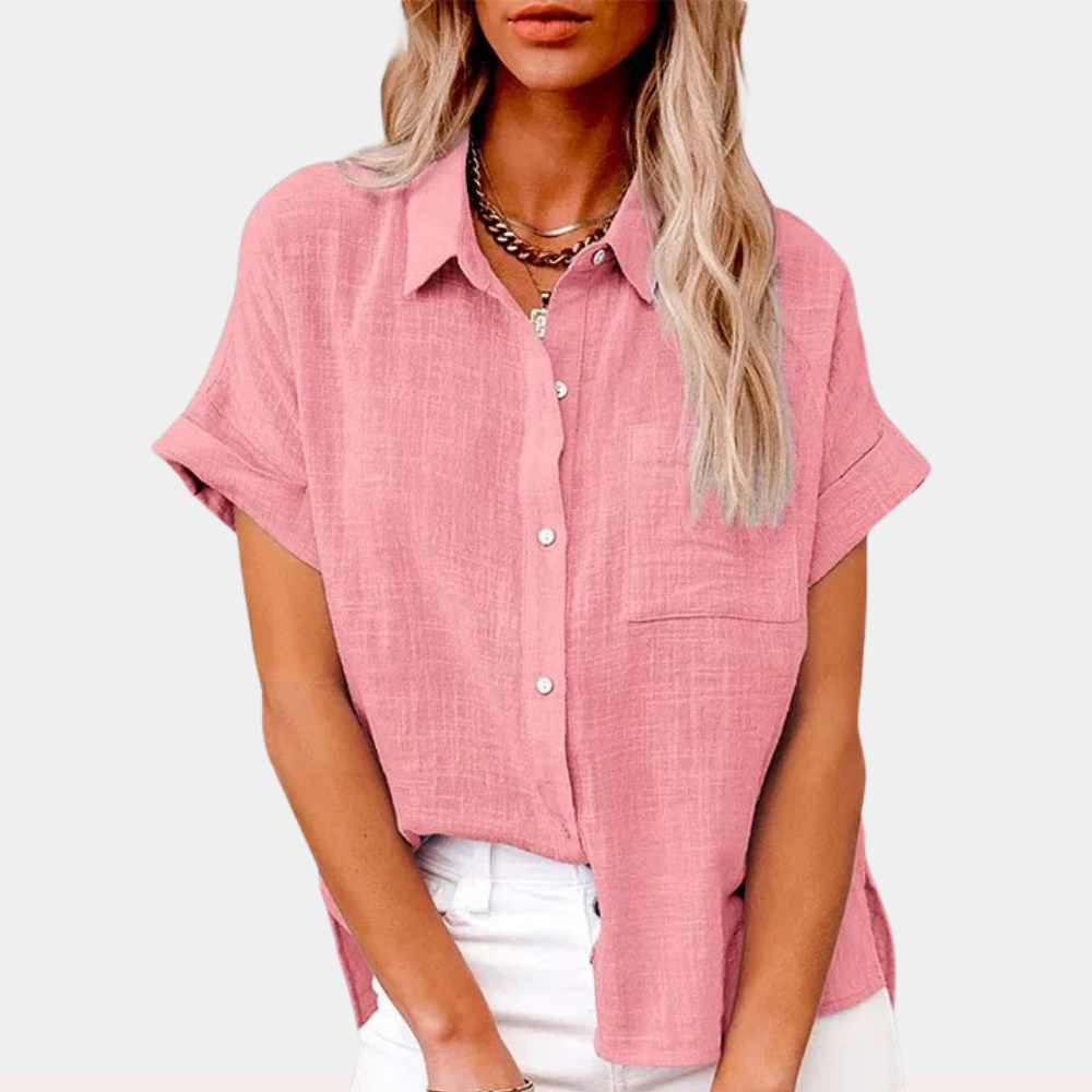 Women's Button Down Shirt Woven Fabric Short Sleeve Collar