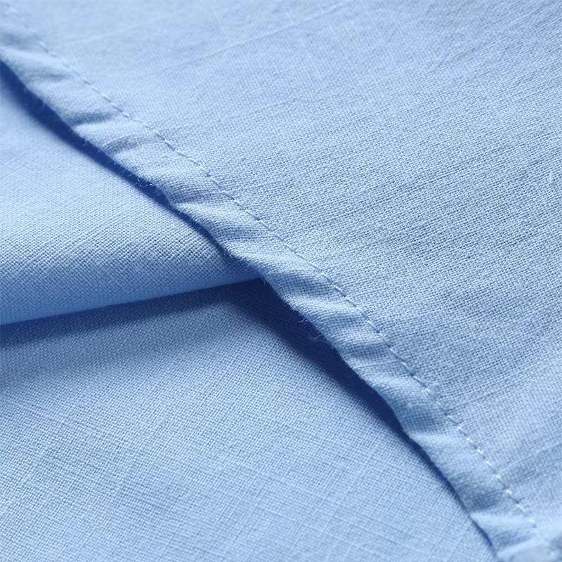 Men's Linen Polo Shirt Short Sleeve Chest Pocket Horn Button Casual
