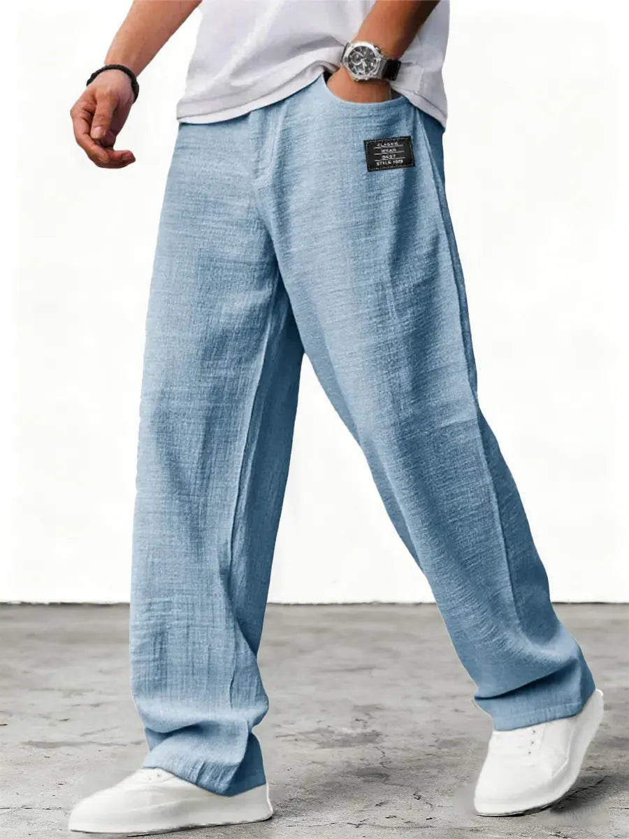 Men's Linen Trousers Wide Leg Elastic Waist