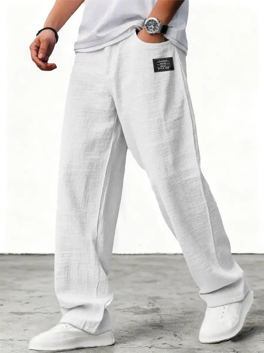 Men's Linen Trousers Wide Leg Elastic Waist
