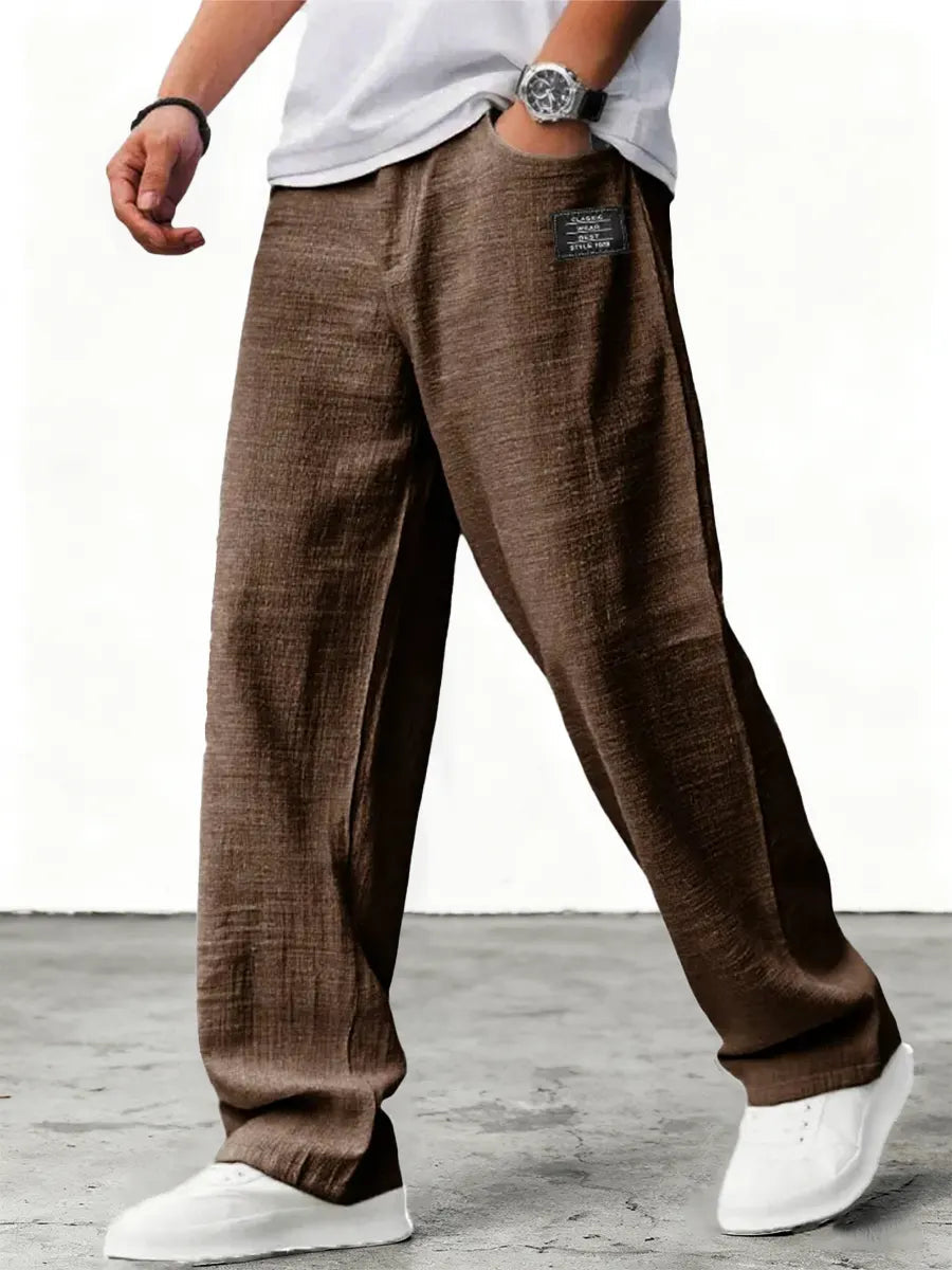 Men's Linen Trousers Wide Leg Elastic Waist