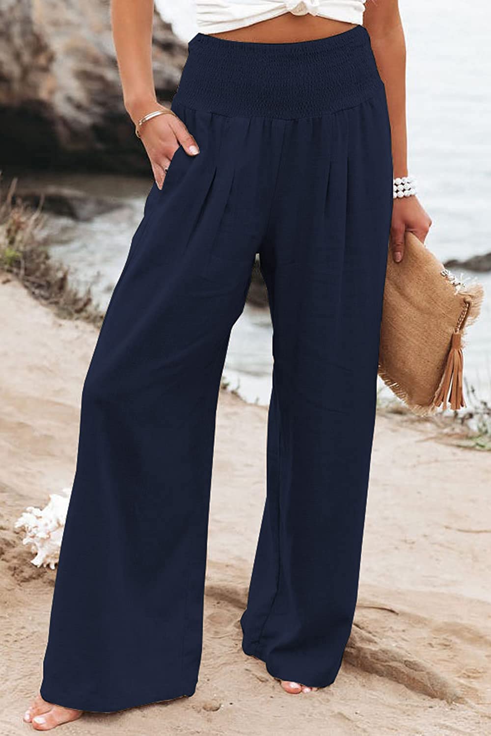 Women's Pants Linen Wide Leg Elastic Waist Flowing