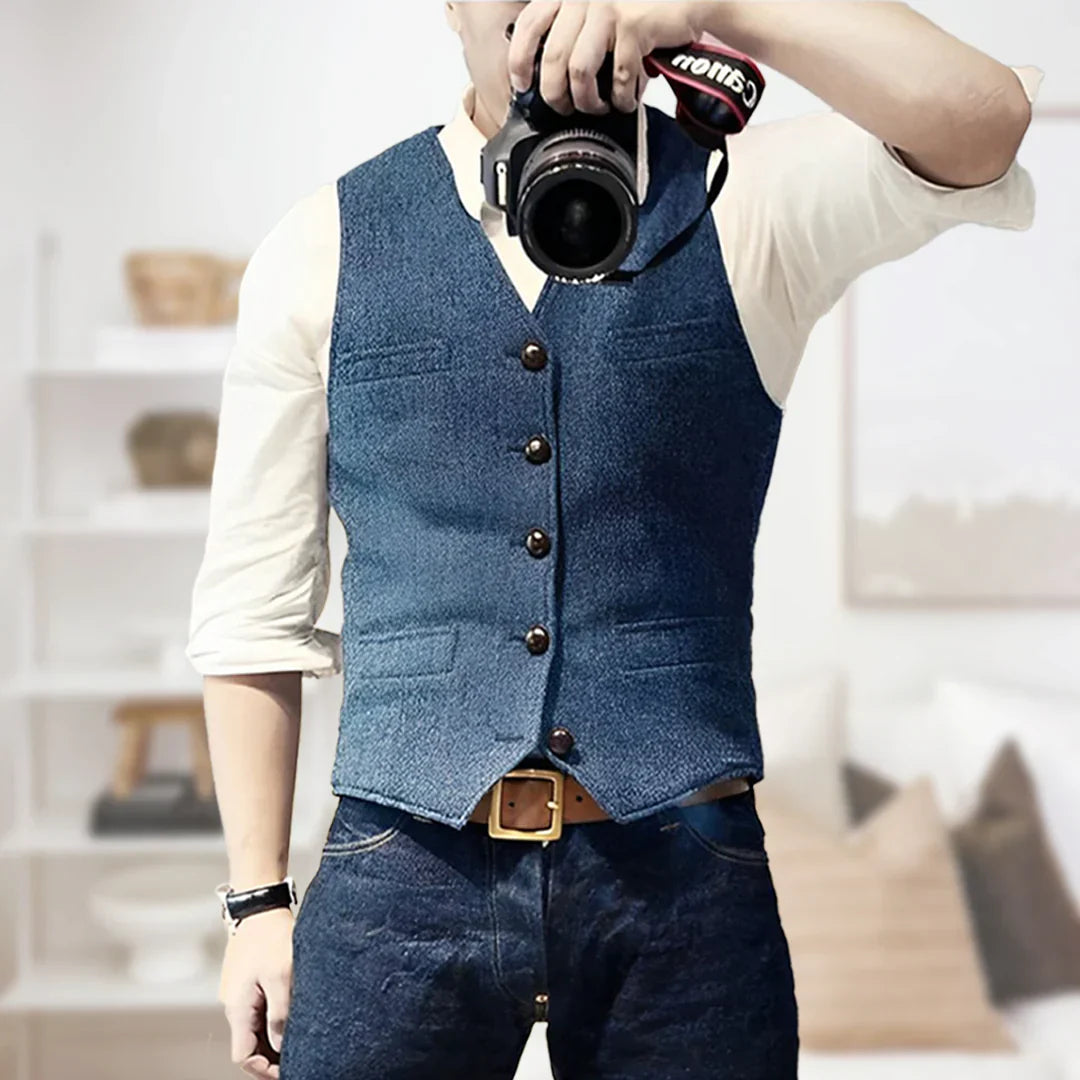 Men's V-Neck Waistcoat, Fitted Sleeveless Vest with Welt Pockets