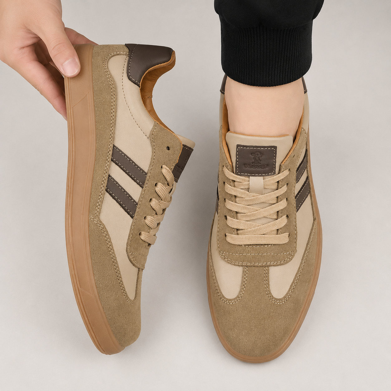 Men's Nubuck Leather Sneakers Low Top Lace Up