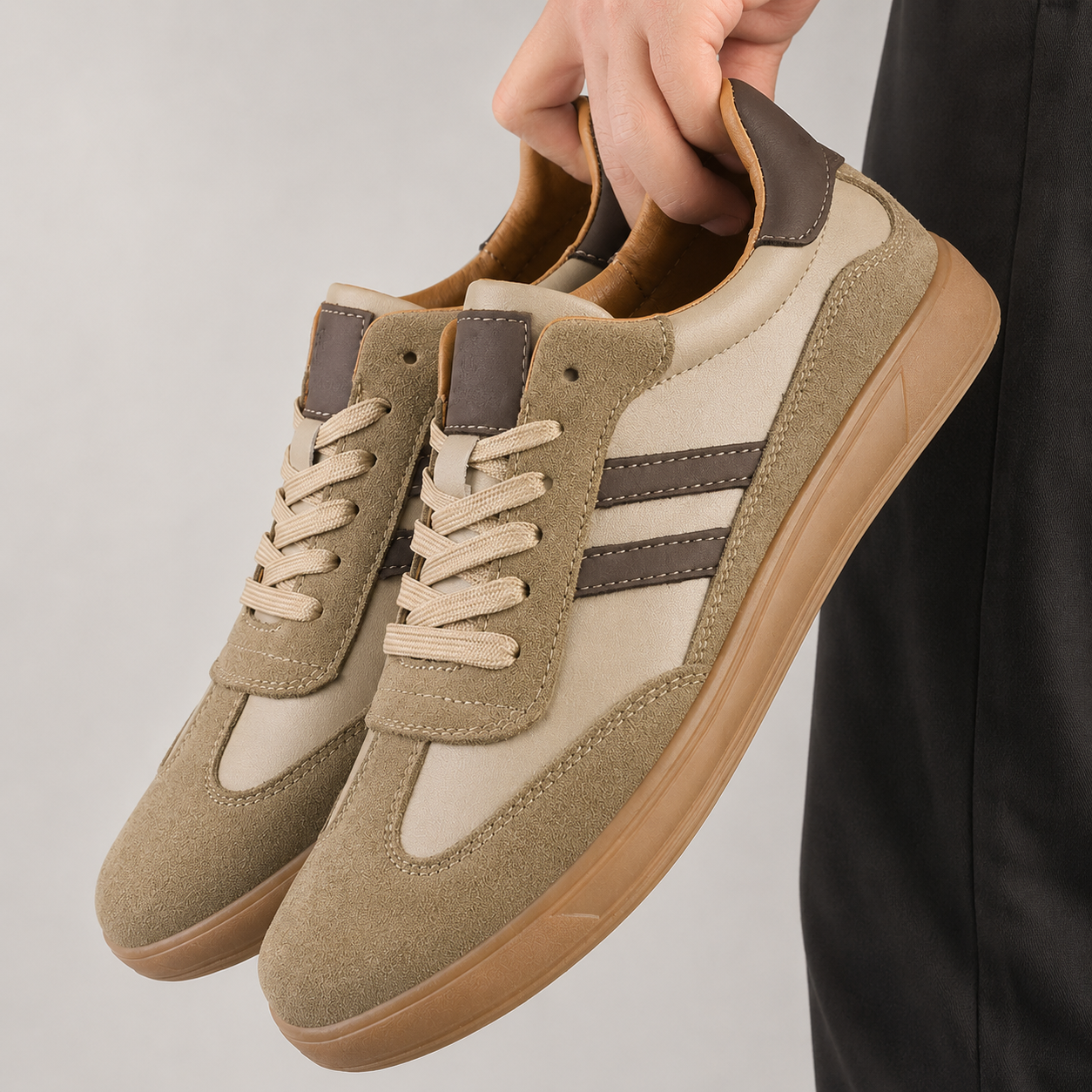 Men's Nubuck Leather Sneakers Low Top Lace Up