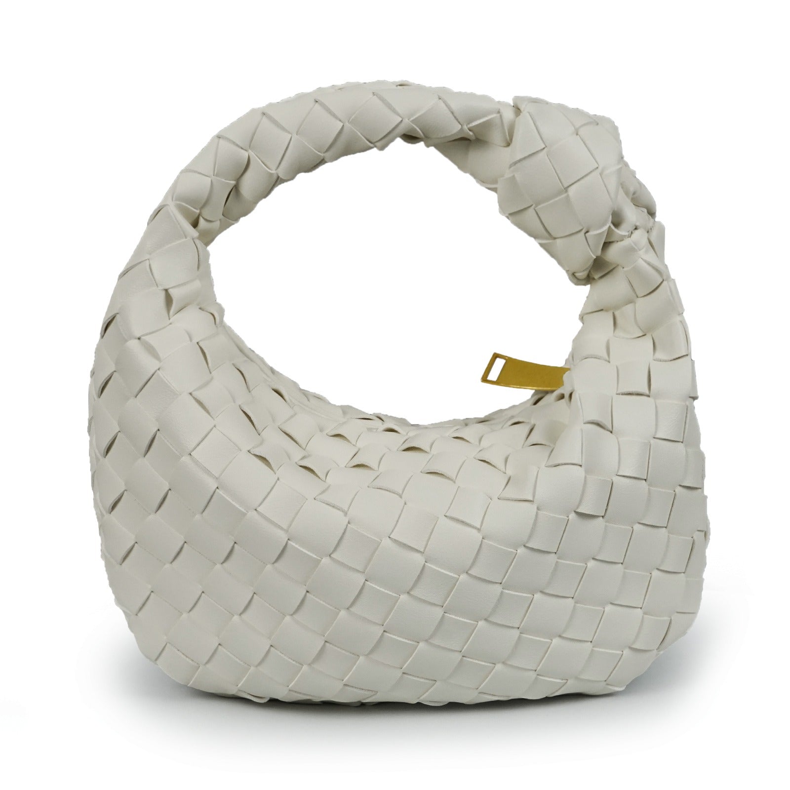 Women’s Woven Faux Leather Mini Bag with Crescent Shape, Integrated Handle and Zip Closure