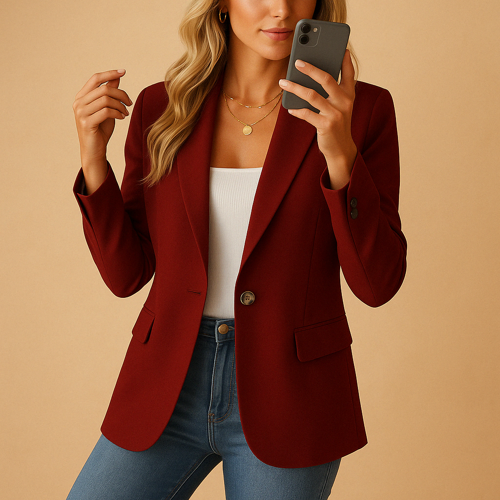 Women’s Tailored Single-Breasted Blazer with Single Button and Notch Lapels