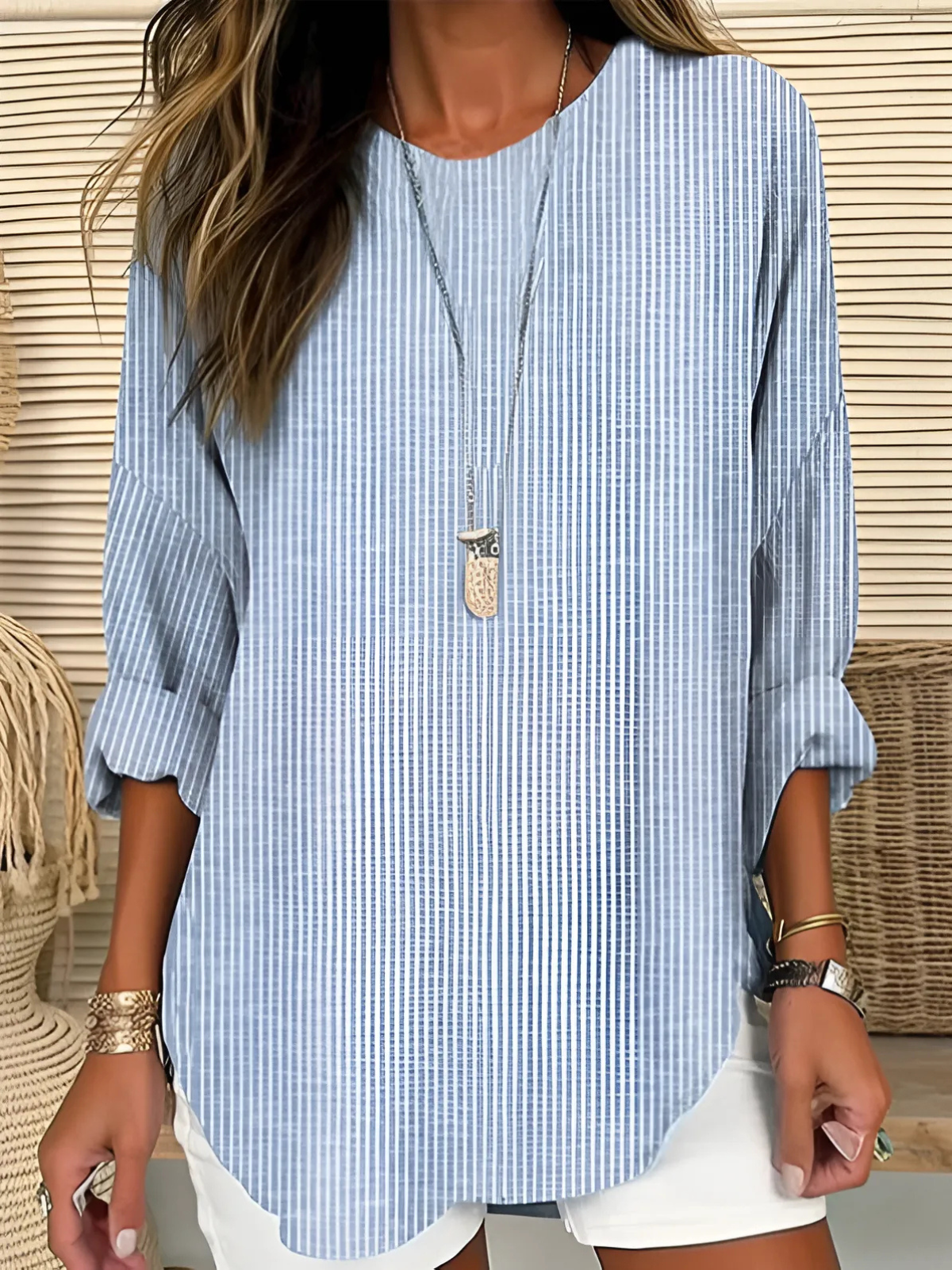 Women's Long Sleeve Blouse Woven Fabric Round Neck