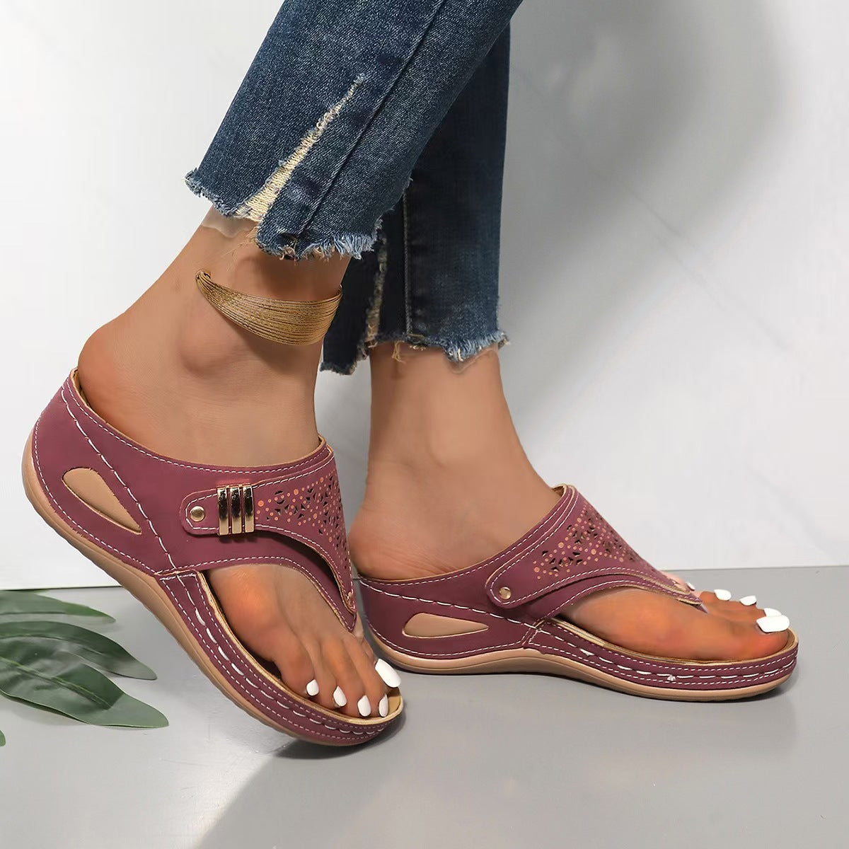 Arch Support Wedge Sandals Women Cushioned Sole Slip On Posture Enhancing