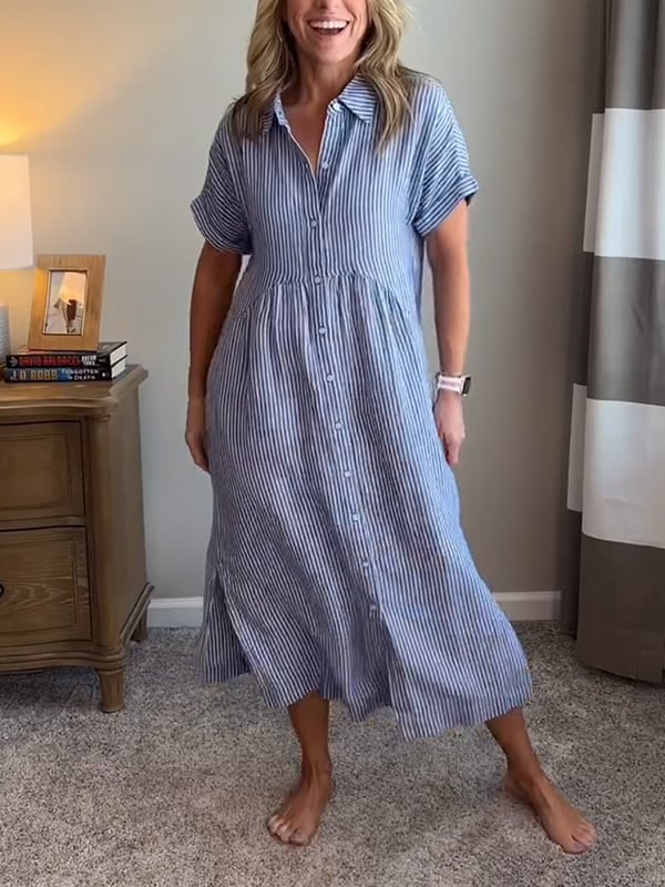 Women's Button Up Midi Dress Woven Fabric Collared Neckline