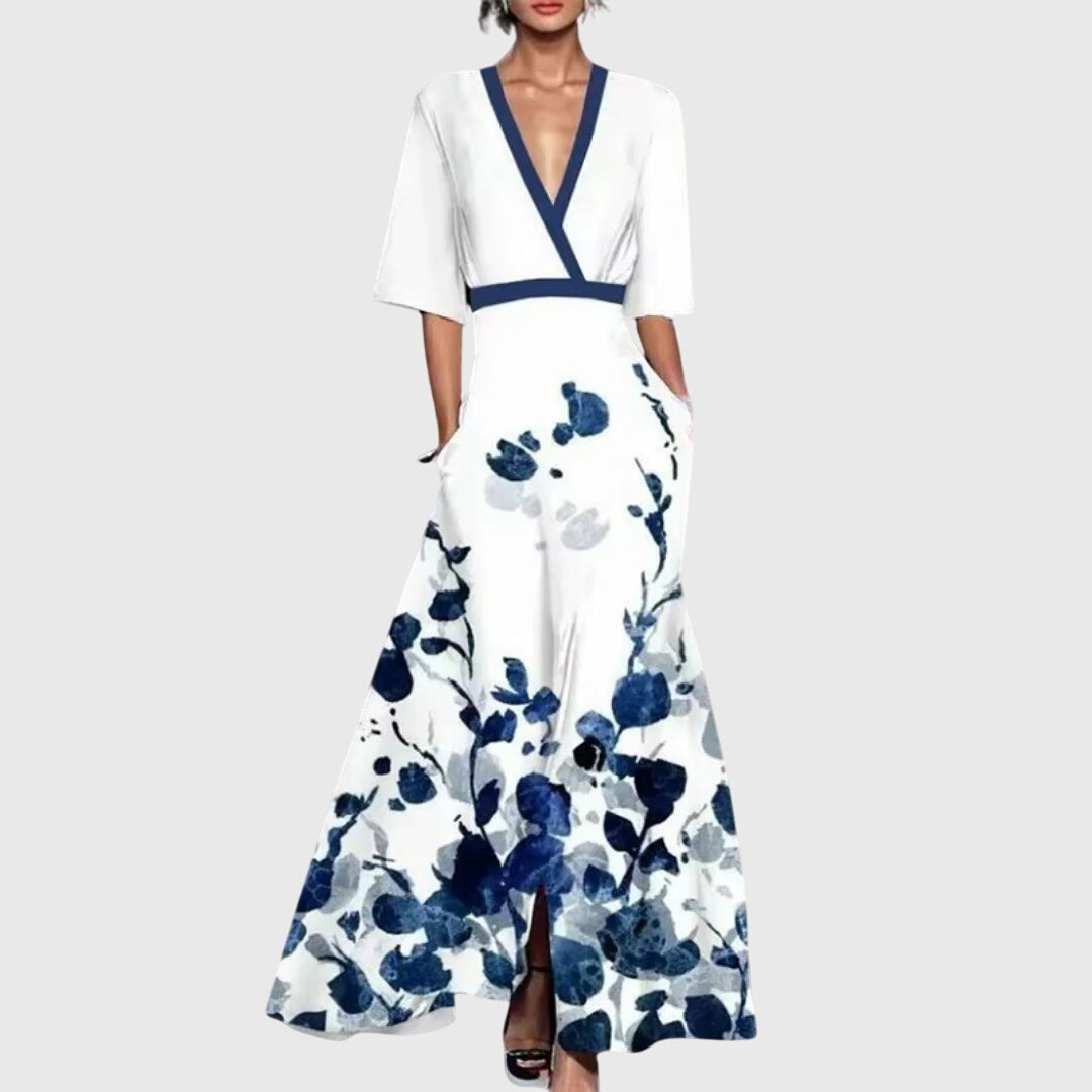 Women's Midi Dress Cotton Floral Print Flared Waist Belt