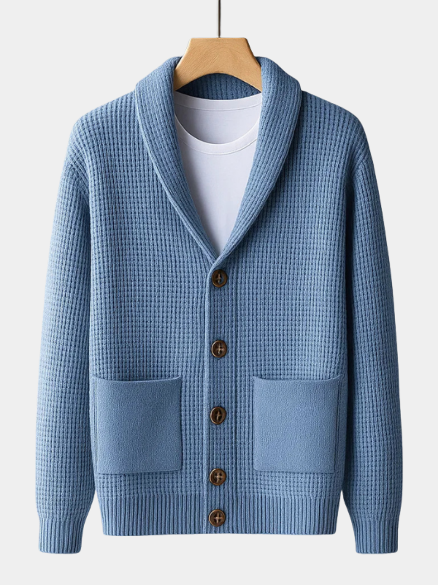 Pep / Men’s Cashmere Knit Cardigan with Shawl Collar and Button Front