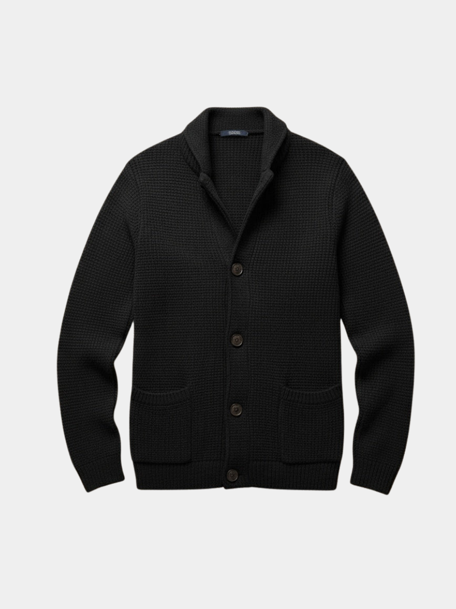 Xavi / Men’s Wool Knit Cardigan with Button Closure and Patch Pockets