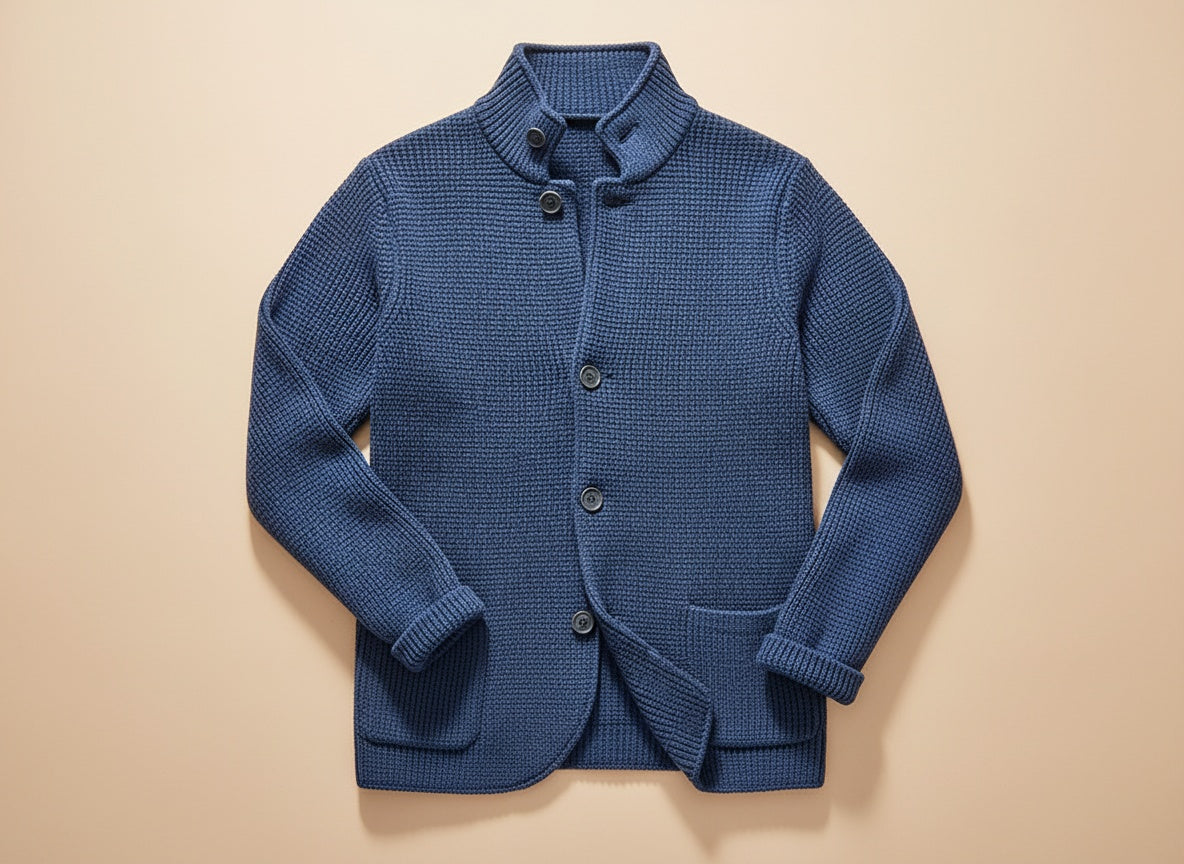 Xavi / Men’s Wool Knit Cardigan with Button Closure and Patch Pockets