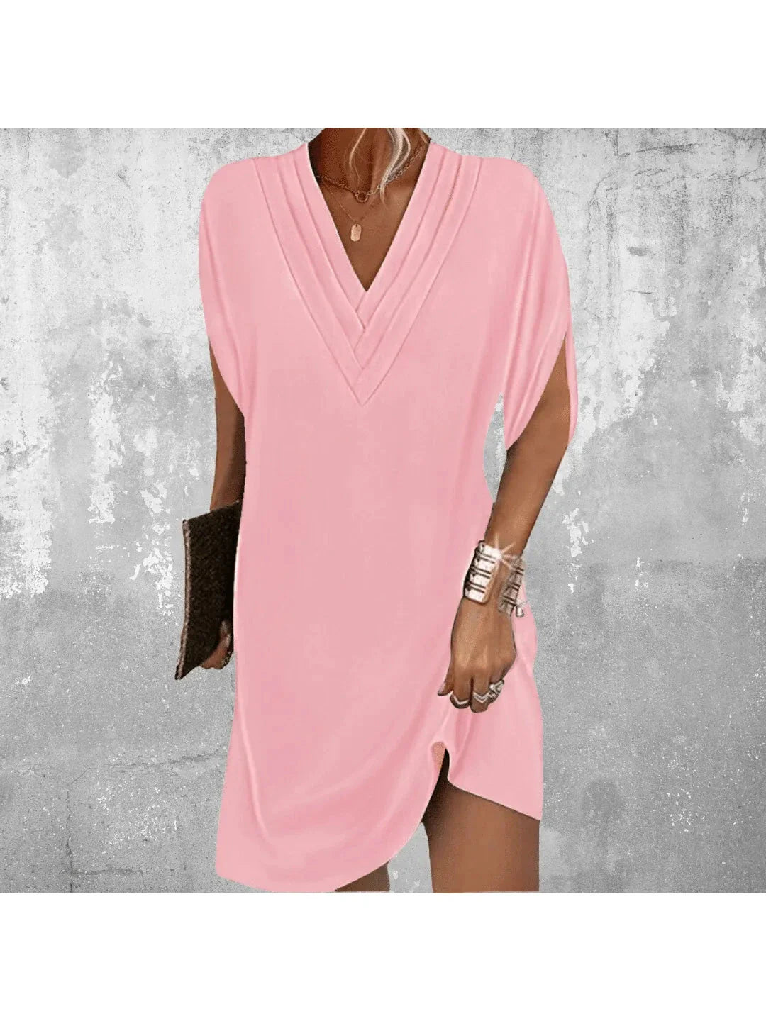 Mini Dress Women's Stretch Fabric V Neckline