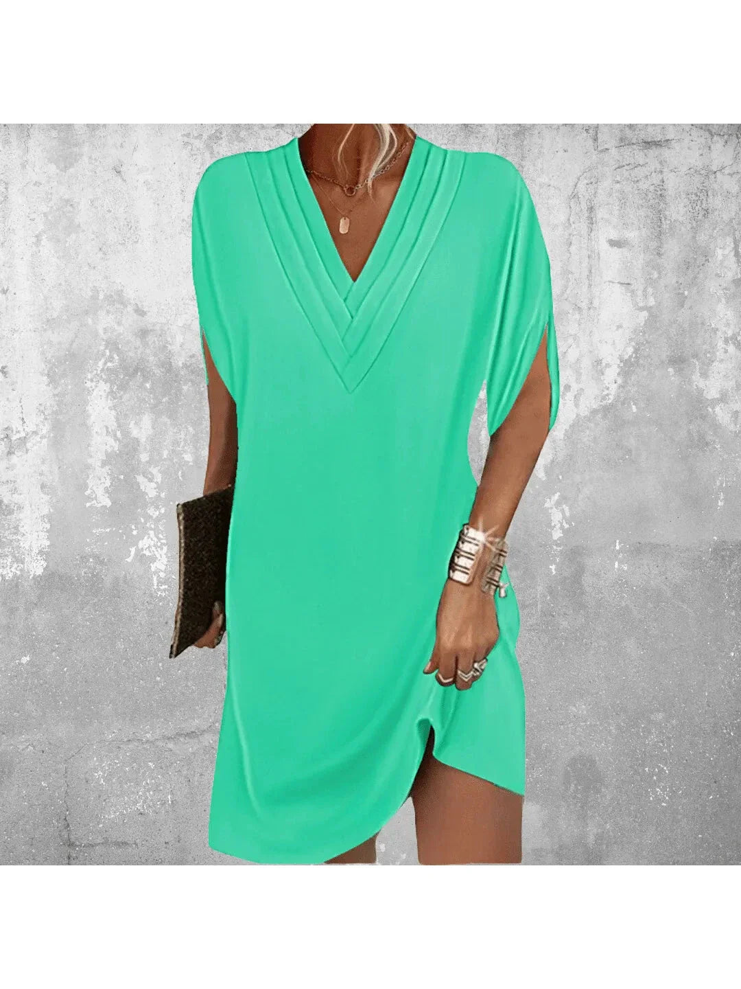 Mini Dress Women's Stretch Fabric V Neckline