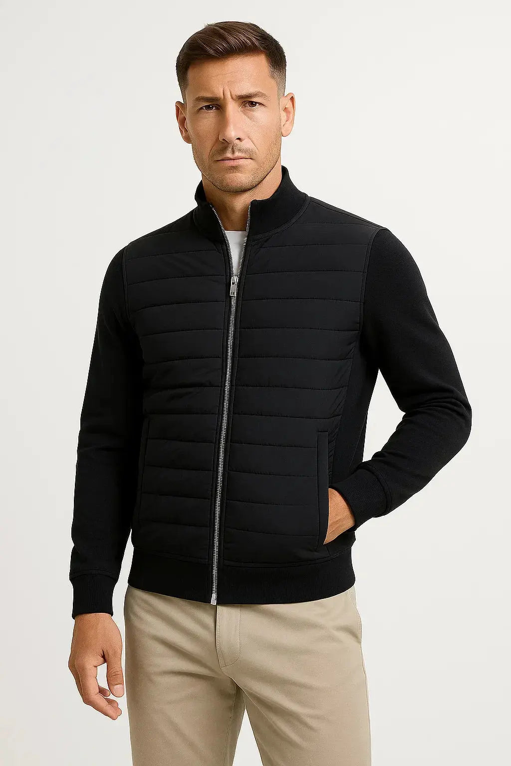 Bram | Men's Hybrid Quilted Jacket with Knitted Sleeves - original photo 1