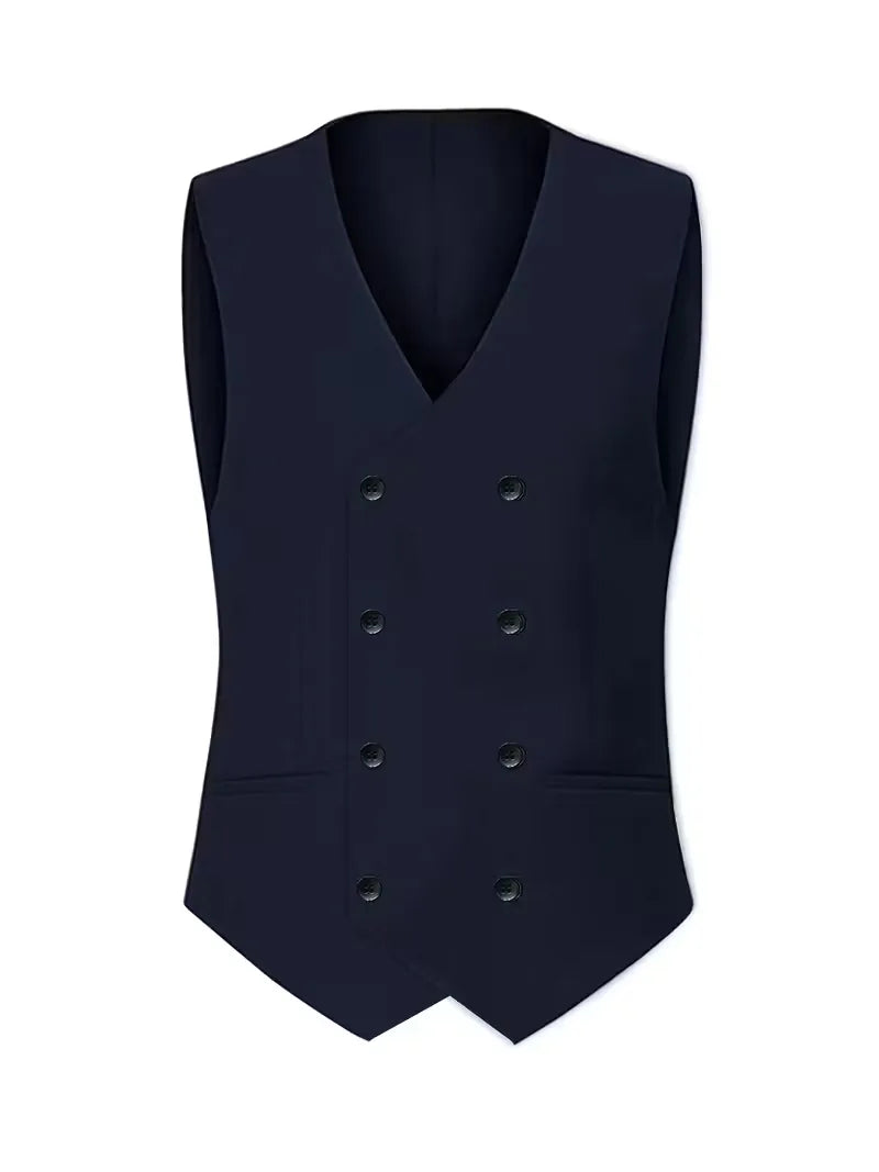 Men's Three Piece Suit Woven Fabric Peak Lapel Double Breasted Waistcoat