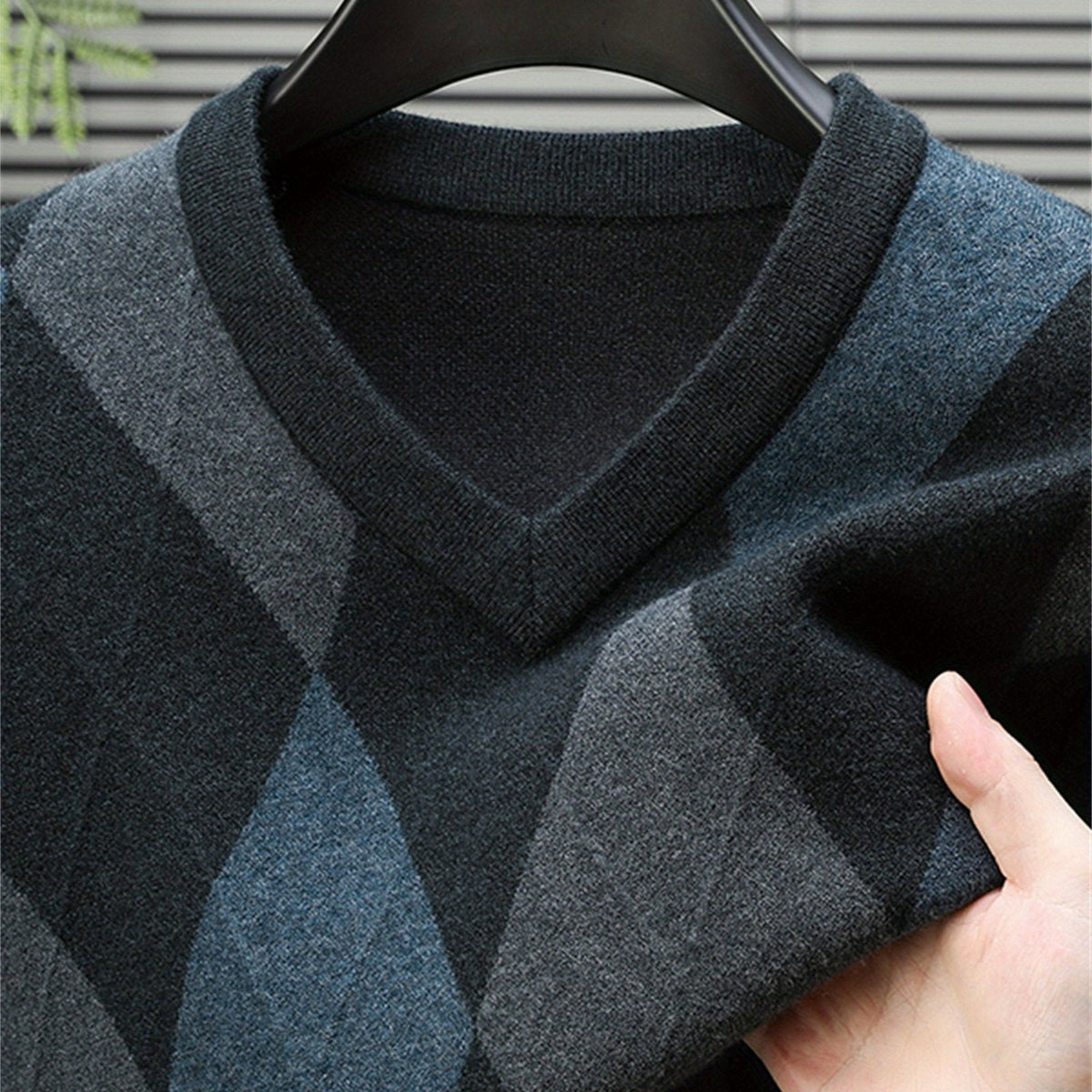 Elias | Men's Classic V-Neck Argyle Pattern Jumper - image 16