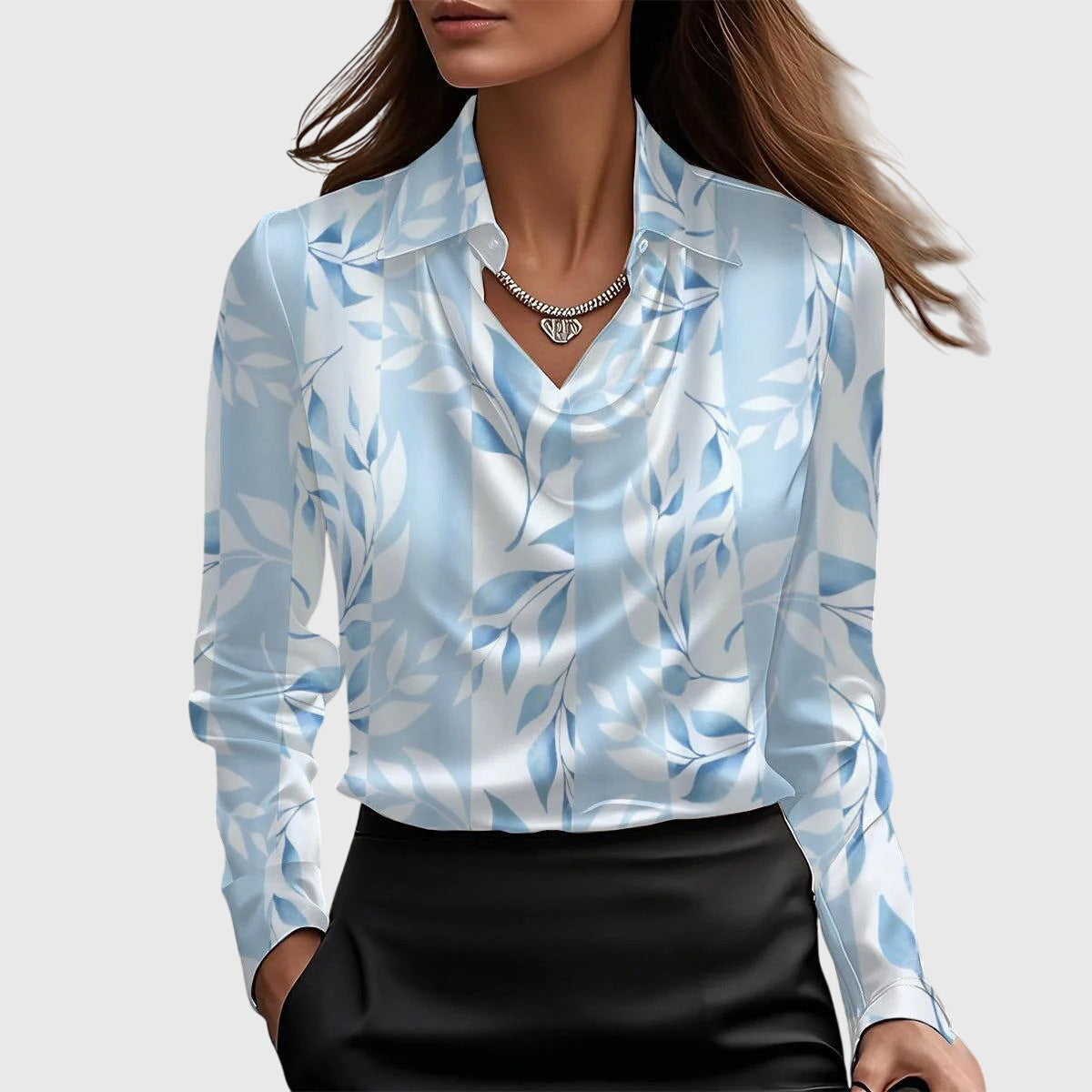 Women's Blouse Satin Cowl Neck Long Sleeve