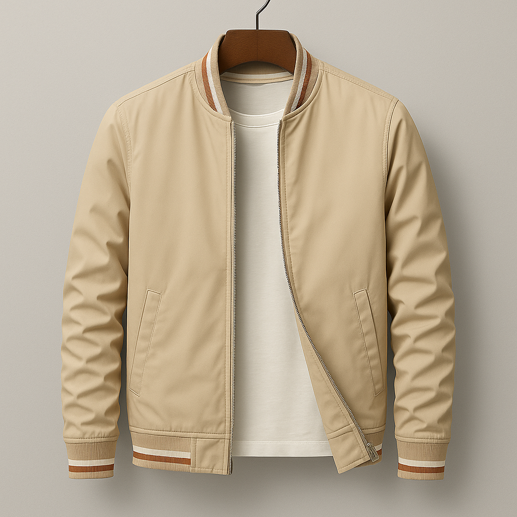 Men’s Zip Bomber Jacket With Ribbed Collar And Front Pockets
