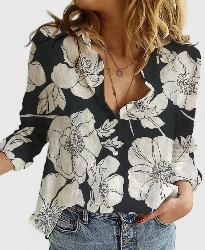 Women's Shirt Linen Button Down Lapel Collar