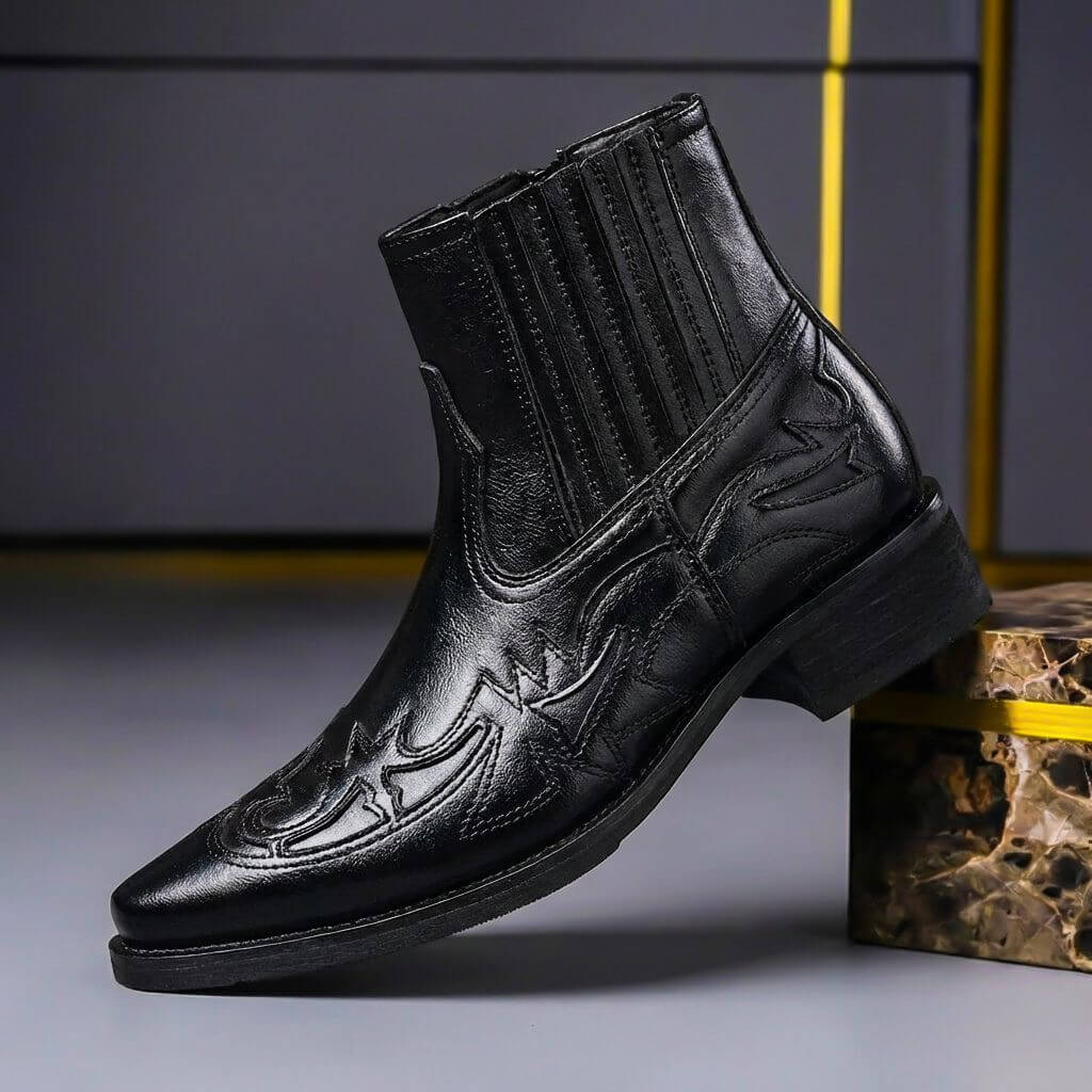 Thaddeus | Men's Western Chelsea Boots with Pointed Toe and Stitched Detailing