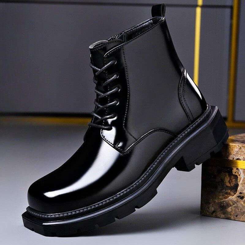 Orson | Men's Glossy Lace-Up Ankle Boots with Chunky Sole and Round Toe