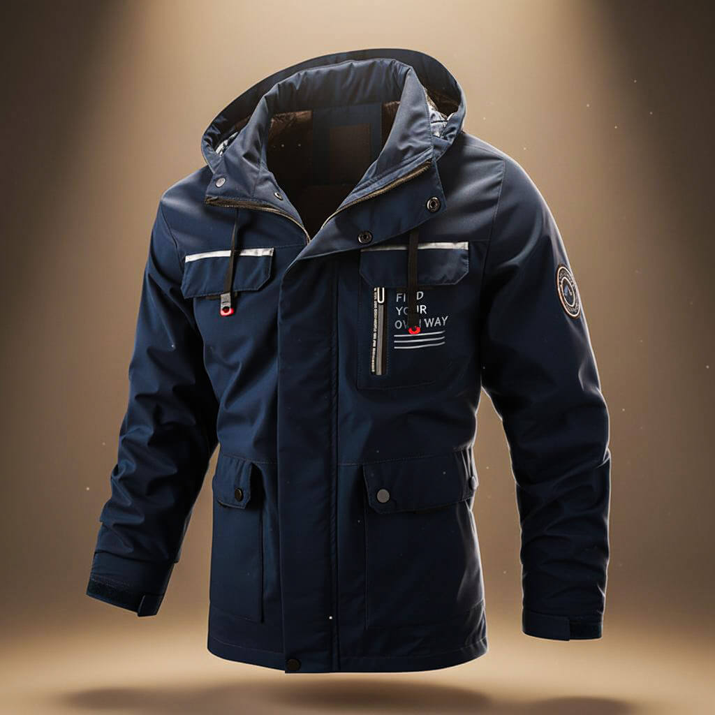 Men’s Hooded Utility Jacket with Multi Pockets and Check Lining