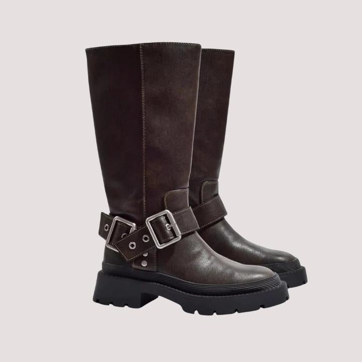 Women's Knee High Boots Buckle Strap Platform Sole