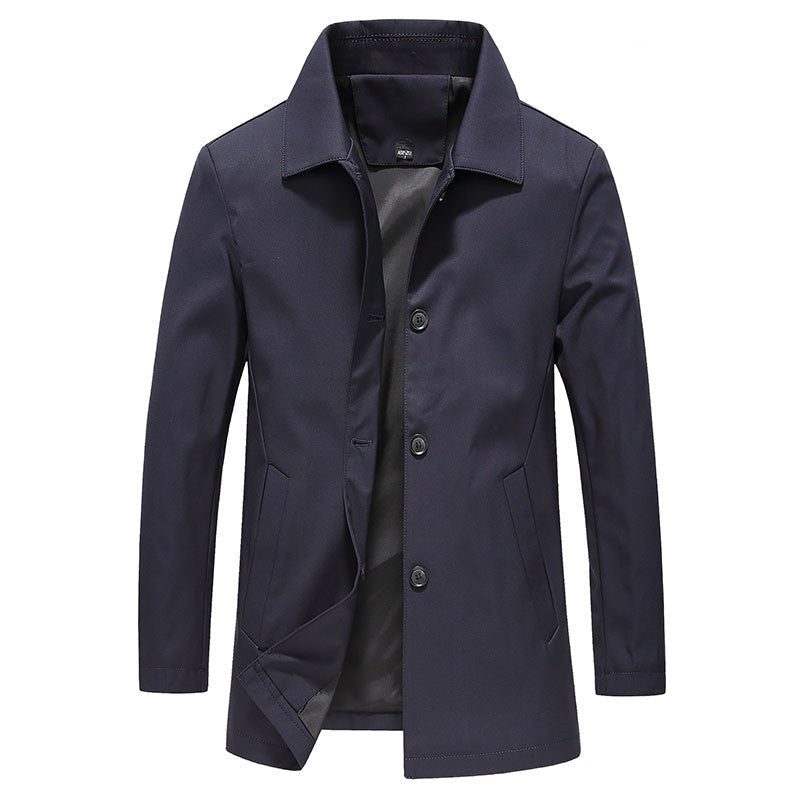 Men's Single-Breasted Overcoat with Button-Down Collar