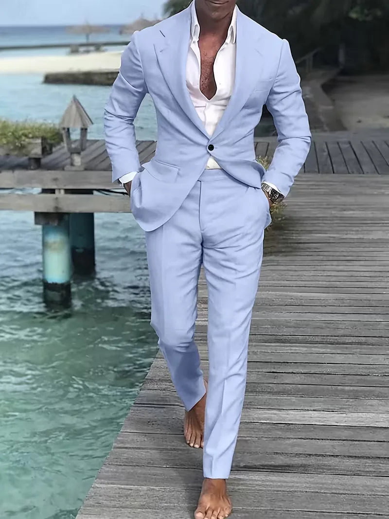 Men's Two Piece Suit Woven Fabric Notch Lapel Slim Fit Smart Casual