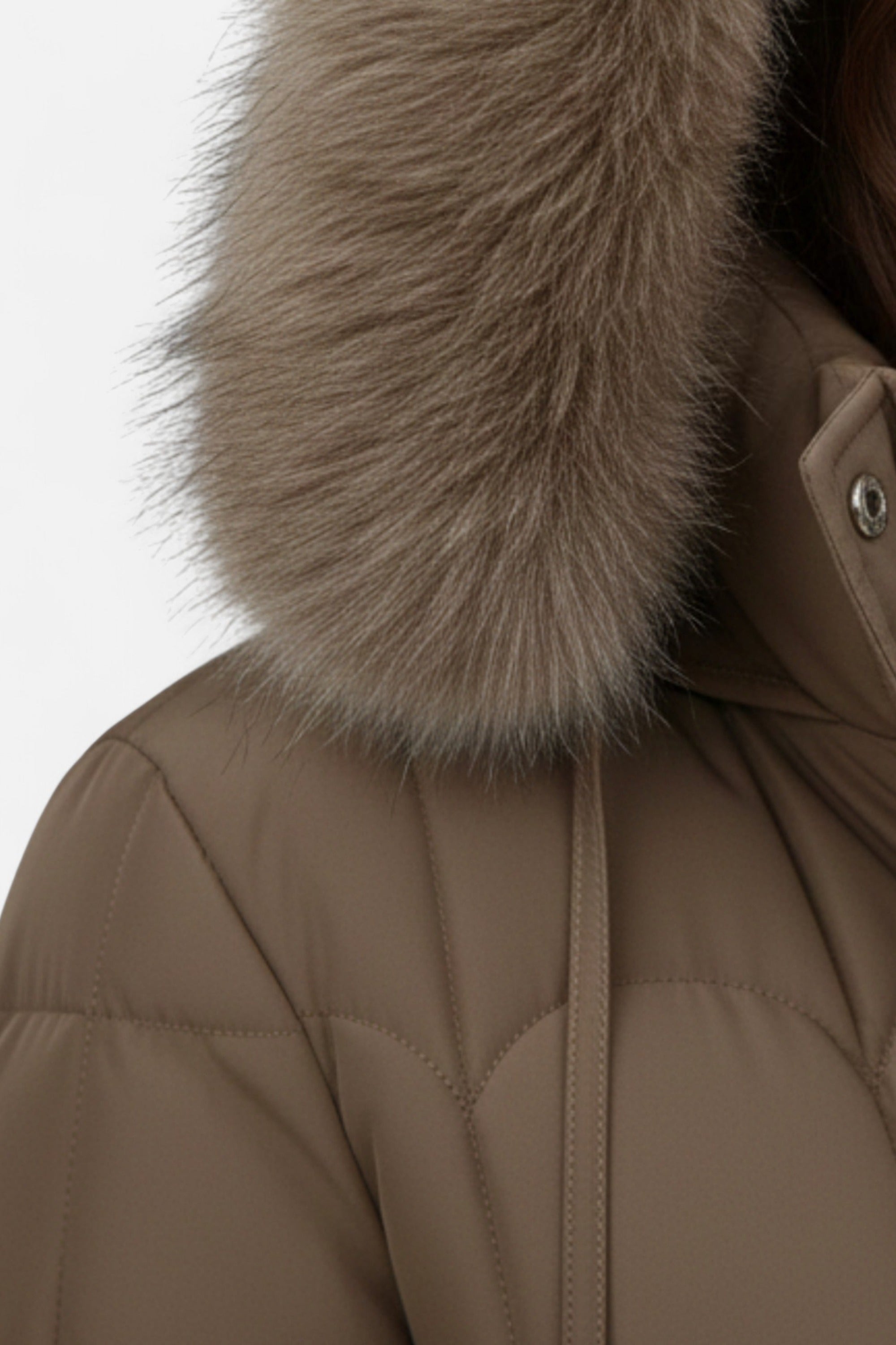 Puffer Coat in Faux Fur Long with Adjustable Waist