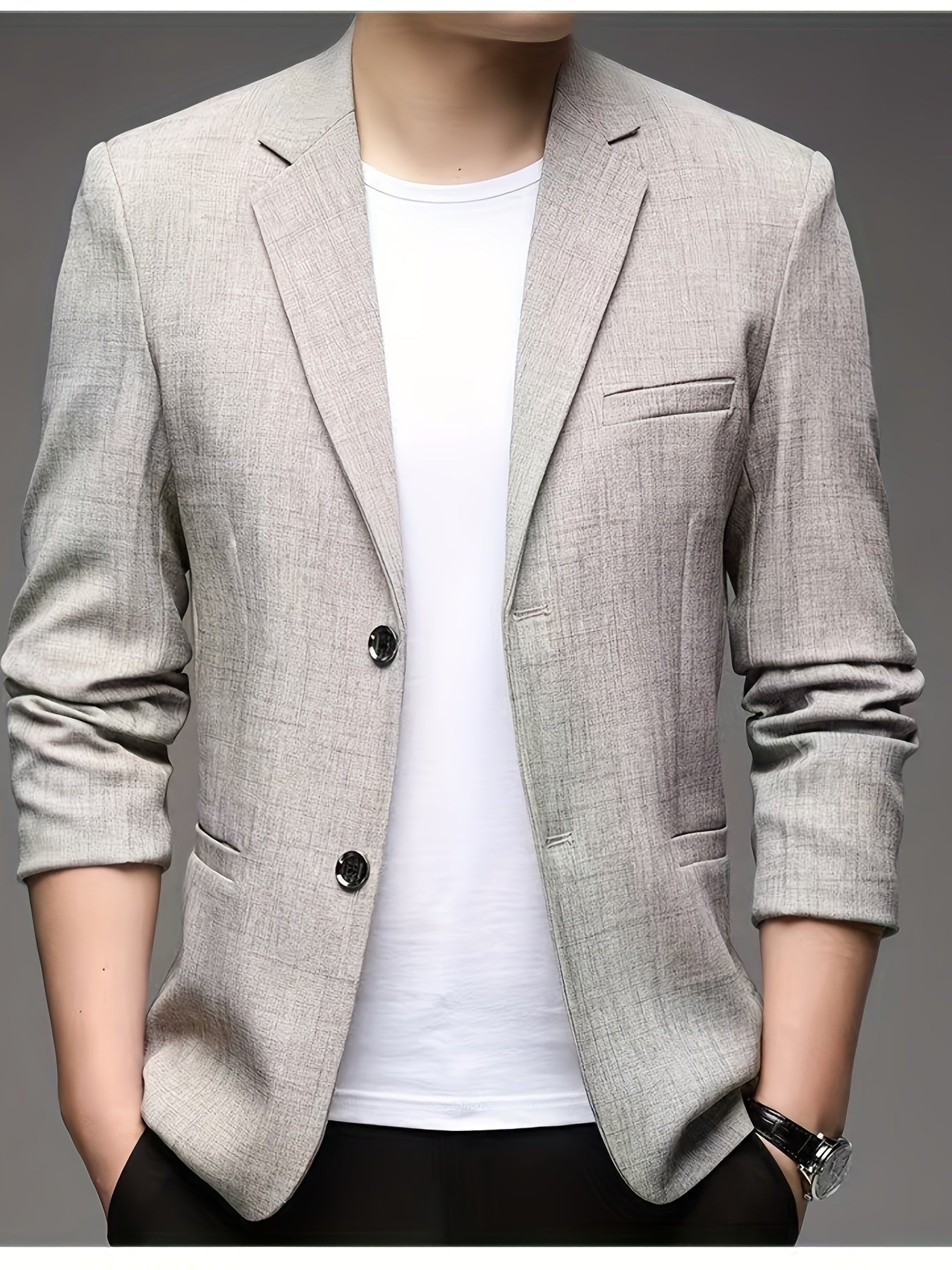 Men's Textured Suit Jacket Lapel Collar Regular Fit
