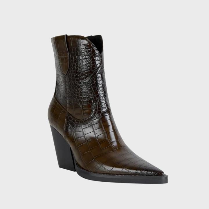 Women's Wedge Boots Pointed Toe Embossed Texture