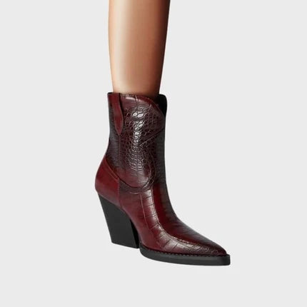 Women's Wedge Boots Pointed Toe Embossed Texture