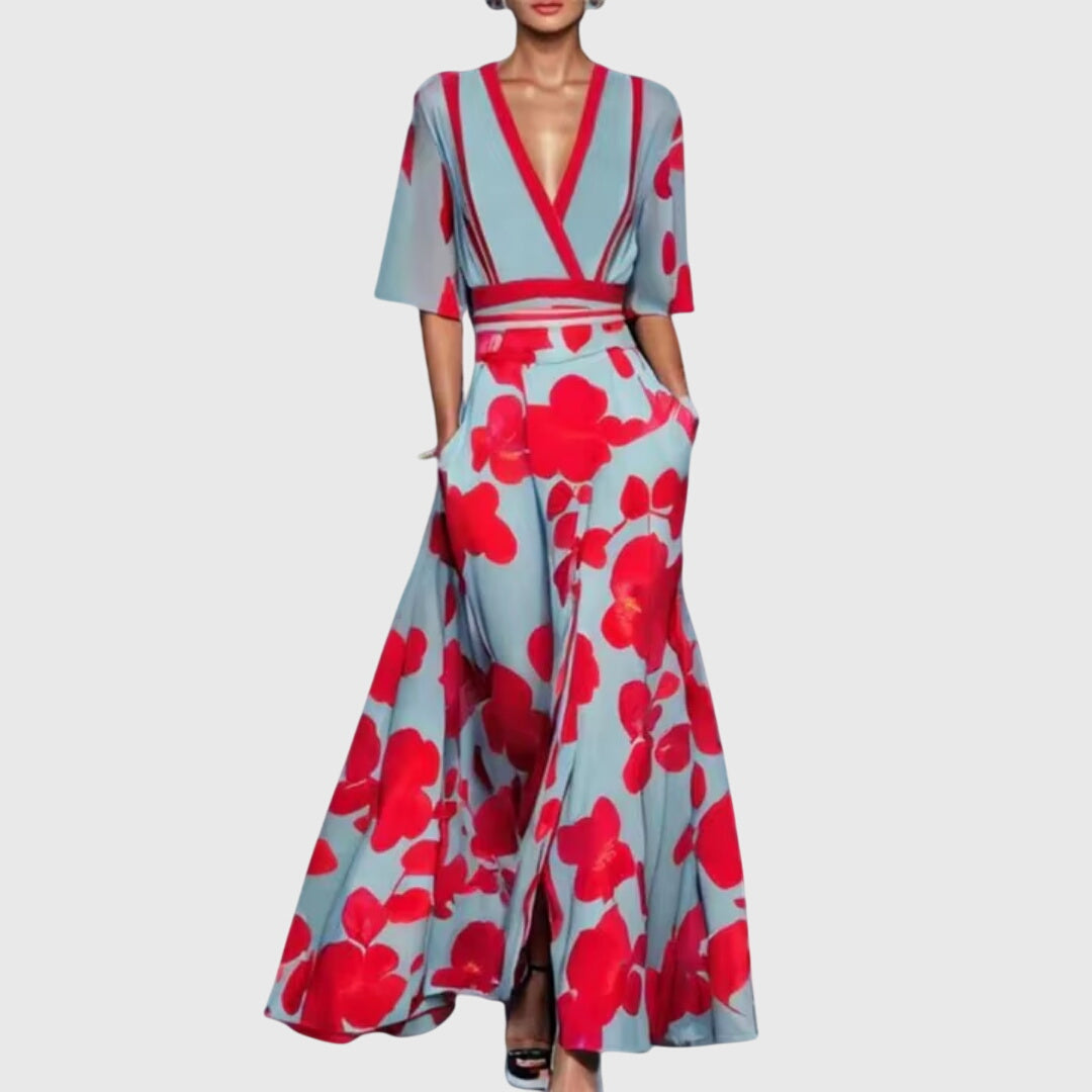 Women's Midi Dress Cotton Floral Print Flared Waist Belt