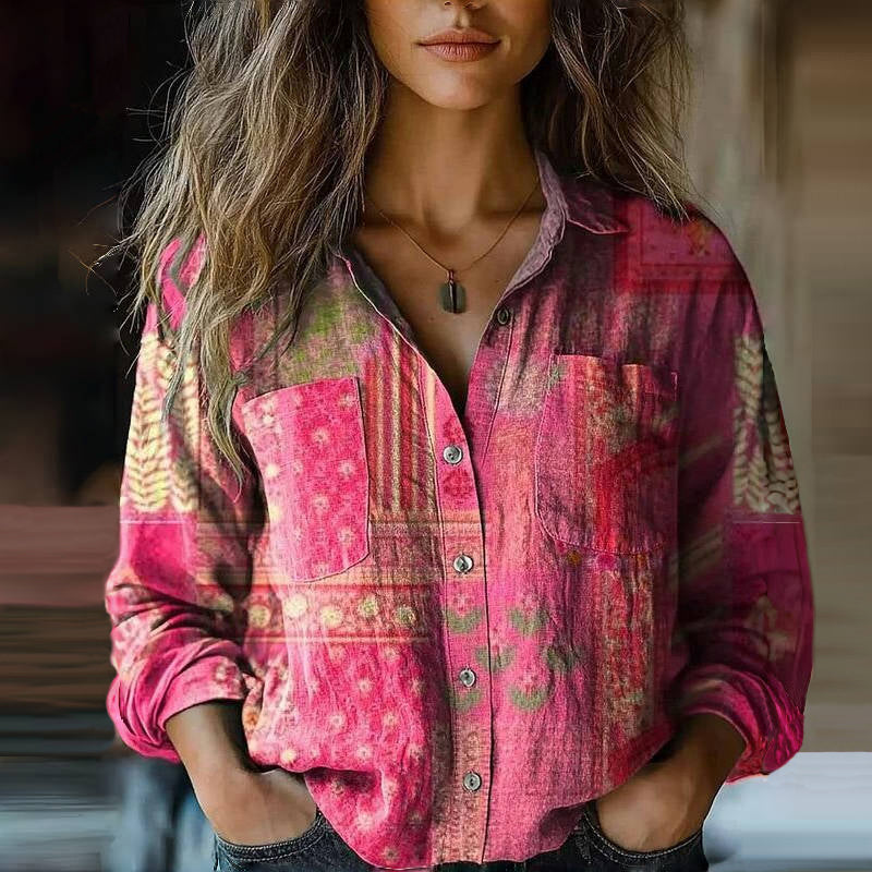 Women's Blouse Cotton Button Front Flare Sleeve