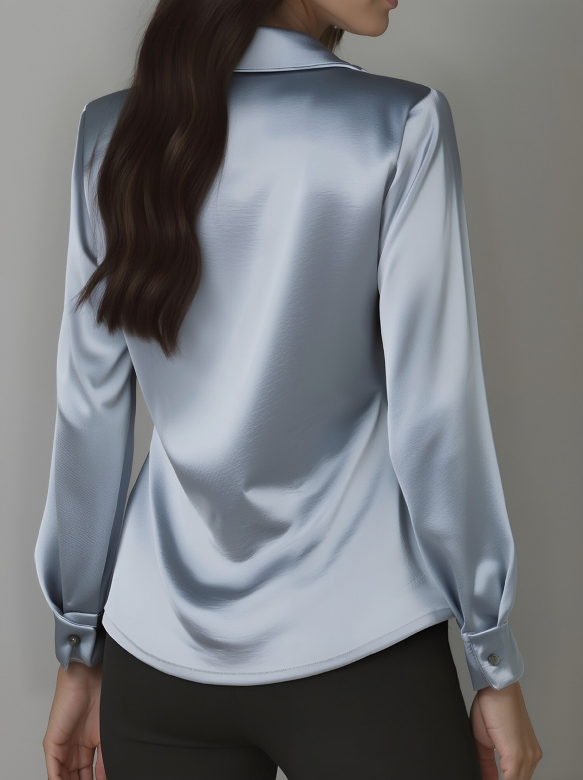 Blouse Women's Satin Fabric Draped Neckline