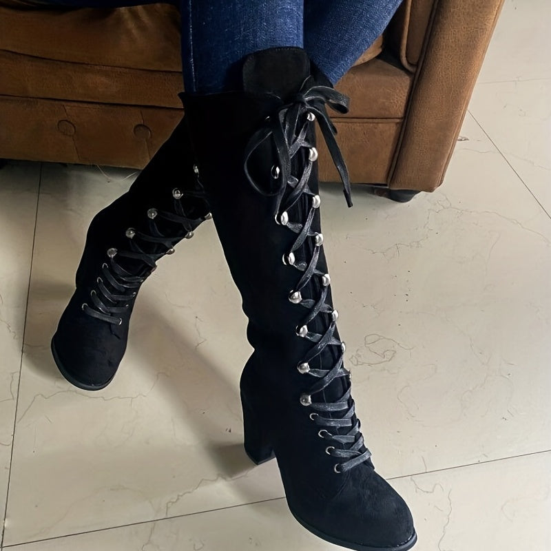 Vivienne | Women's Lace-Up Knee-High Block-Heel Boots