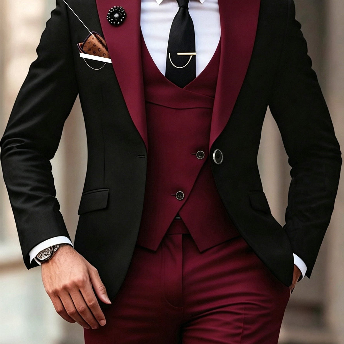 Alexander | Men's Three-Piece Peak-Lapel Suit