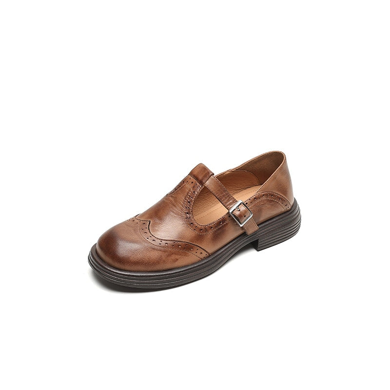 Mary Jane Shoes Women's Leather Fabric Buckle Strap