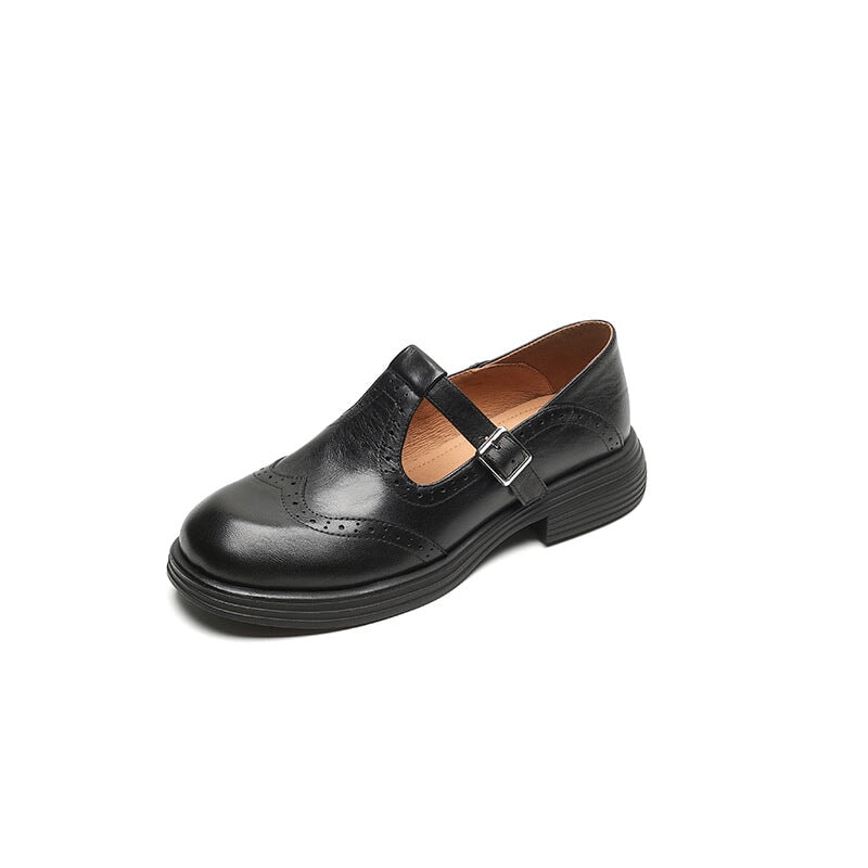 Mary Jane Shoes Women's Leather Fabric Buckle Strap